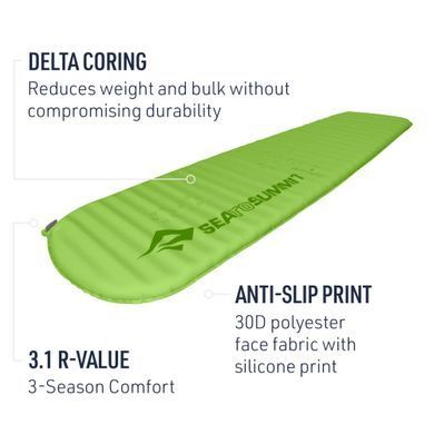 Коврик самонадувающийся Sea to Summit Comfort Light Mat, 183х51х5 см, Green (STS AMSICLR)
