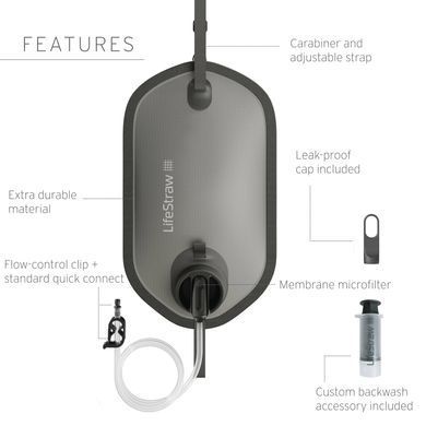 Фільтр для води LifeStraw Peak Gravity, 8 л, Dark Mountain Gray